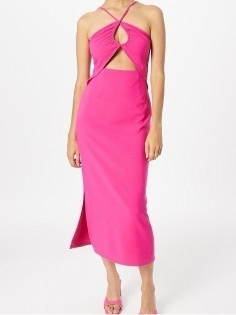 Hosbjerg Pink Cross-Strap Cutout Formal Special Occasion Slit Dress